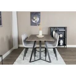 Ruokailuryhmä Venture Home, 180x90cm harmaa/musta Marina-pöytä + 6 harmaata Polar Diamond -tuolia