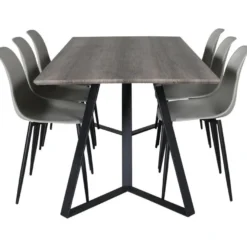 Ruokailuryhmä Venture Home, 180x90cm harmaa/musta Marina-pöytä + 6 harmaata Polar Plastic -tuolia