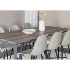Ruokailuryhmä Venture Home, 180x90cm harmaa/musta Marina-pöytä + 6 harmaata Polar Plastic -tuolia