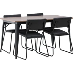 Ruokailuryhmä Venture Home, 140x80cm ruskea Tempe-pöytä + 4 mustaa Kenth-tuolia