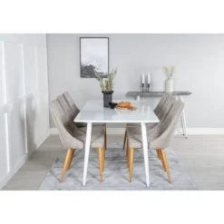 Ruokailuryhmä Venture Home, 180x90cm valkoinen Polar-pöytä + 6 vaaleanharmaata Leone-tuolia