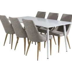 Ruokailuryhmä Venture Home, 180x90cm valkoinen Polar-pöytä + 6 vaaleanharmaata Leone-tuolia