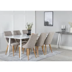Ruokailuryhmä Venture Home, 180x90cm valkoinen Polar-pöytä + 6 vaaleanharmaata Leone-tuolia