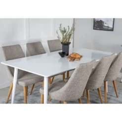 Ruokailuryhmä Venture Home, 180x90cm valkoinen Polar-pöytä + 6 vaaleanharmaata Leone-tuolia
