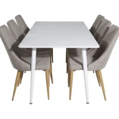 Ruokailuryhmä Venture Home, 180x90cm valkoinen Polar-pöytä + 6 vaaleanharmaata Leone-tuolia