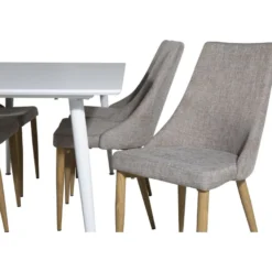 Ruokailuryhmä Venture Home, 180x90cm valkoinen Polar-pöytä + 6 vaaleanharmaata Leone-tuolia