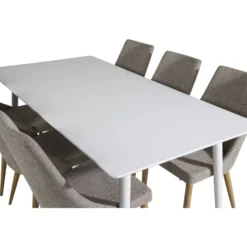 Ruokailuryhmä Venture Home, 180x90cm valkoinen Polar-pöytä + 6 vaaleanharmaata Leone-tuolia