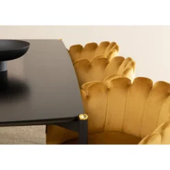Ruokailuryhmä Venture Home, 190x90cm musta Pelle-pöytä + 6 keltaista Limhamn-tuolia, sametti