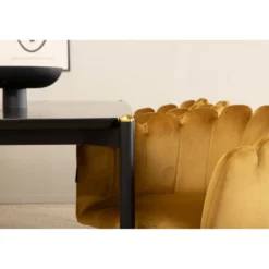 Ruokailuryhmä Venture Home, 190x90cm musta Pelle-pöytä + 6 keltaista Limhamn-tuolia, sametti