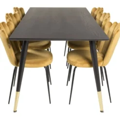 Ruokailuryhmä Venture Home, 180x90cm musta/messinki Dipp-pöytä + 6 kullankeltaista Limhamn-tuolia