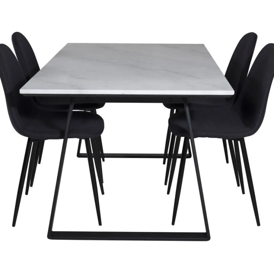 Ruokailuryhmä Venture Home, 140x90cm valkoinen Estelle-pöytä + 4 mustaa Polar-tuolia