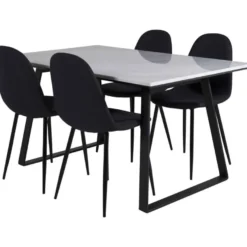 Ruokailuryhmä Venture Home, 140x90cm valkoinen Estelle-pöytä + 4 mustaa Polar-tuolia