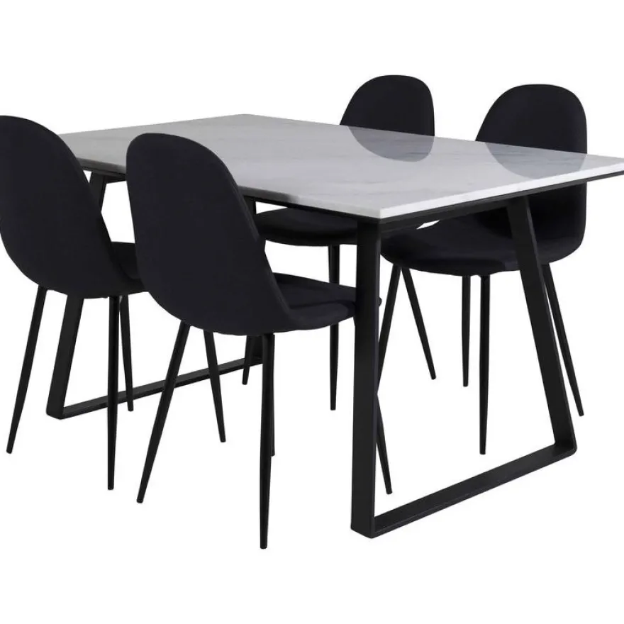 Ruokailuryhmä Venture Home, 140x90cm valkoinen Estelle-pöytä + 4 mustaa Polar-tuolia