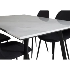 Ruokailuryhmä Venture Home, 140x90cm valkoinen Estelle-pöytä + 4 mustaa Polar-tuolia