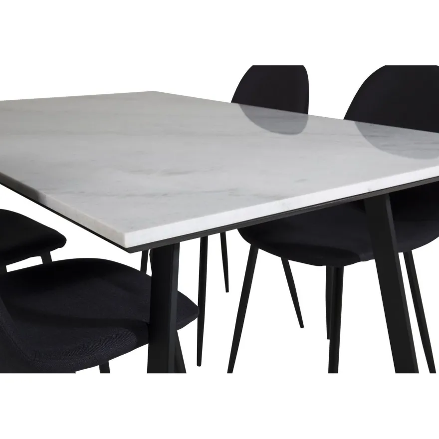 Ruokailuryhmä Venture Home, 140x90cm valkoinen Estelle-pöytä + 4 mustaa Polar-tuolia