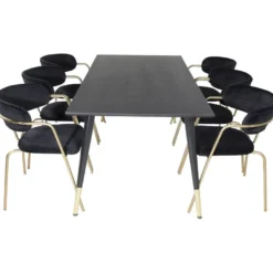 Ruokailuryhmä Venture Home, 180x90cm musta/messinki Dipp-pöytä + 6 musta/messinki Arrow-tuolia