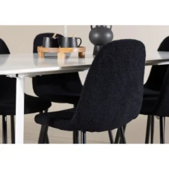 Ruokailuryhmä Venture Home, 180x90cm valkoinen Silar-pöytä + 6 mustaa Polar-tuolia