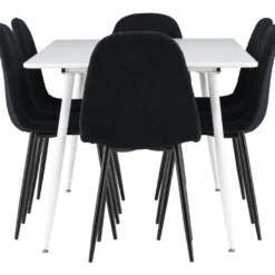 Ruokailuryhmä Venture Home, 180x90cm valkoinen Silar-pöytä + 6 mustaa Polar-tuolia