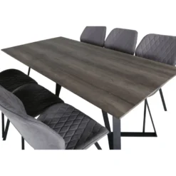 Ruokailuryhmä Venture Home, 180x90cm harmaa/musta Marina-pöytä + 6 harmaata Gemma-tuolia