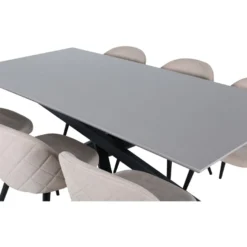 Ruokailuryhmä Venture Home, 180x90cm Piazza-pöytä + 6 beigeä Velvet Stitches -tuolia