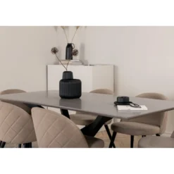 Ruokailuryhmä Venture Home, 180x90cm Piazza-pöytä + 6 beigeä Velvet Stitches -tuolia