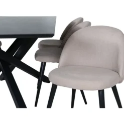 Ruokailuryhmä Venture Home, 180x90cm Piazza-pöytä + 6 beigeä Velvet Stitches -tuolia