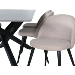 Ruokailuryhmä Venture Home, 180x90cm Piazza-pöytä + 6 beigeä Velvet Stitches -tuolia