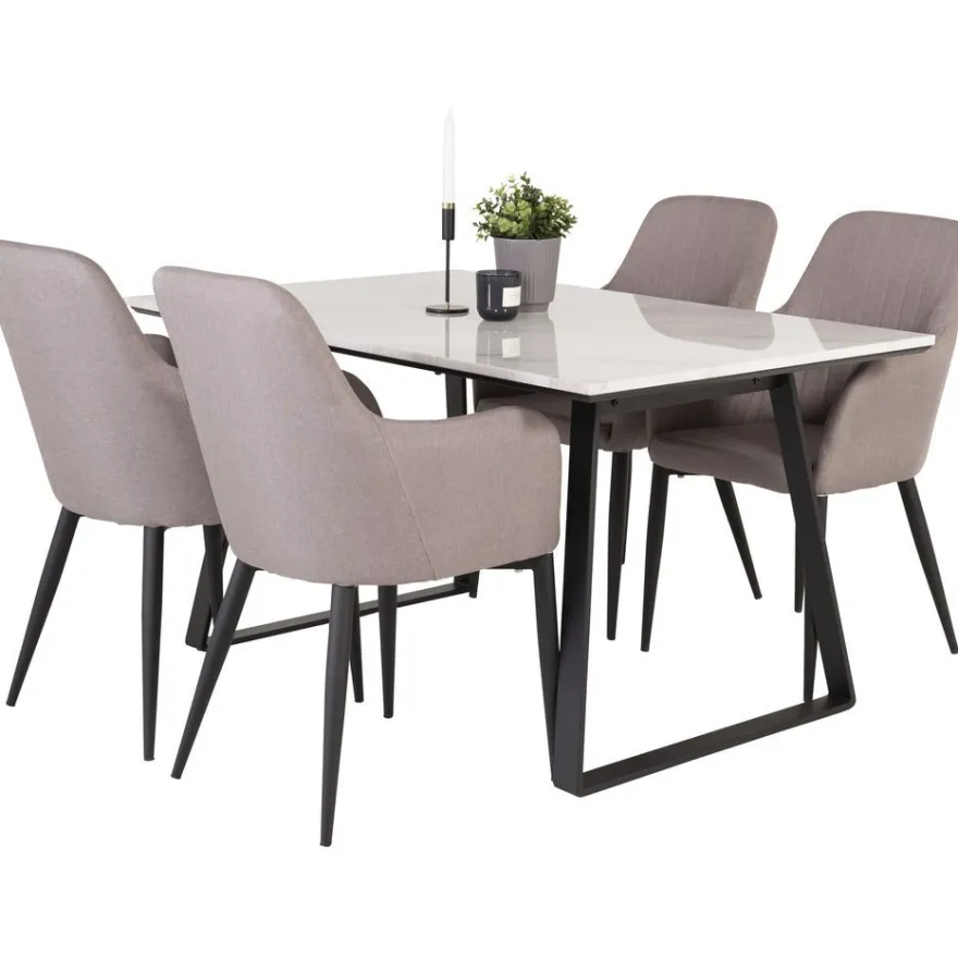 Ruokailuryhmä Venture Home, 140x90cm valkoinen Estelle-ruokapöytä + 4 harmaata Comfort-tuolia