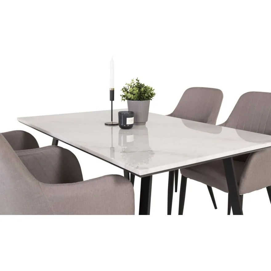 Ruokailuryhmä Venture Home, 140x90cm valkoinen Estelle-ruokapöytä + 4 harmaata Comfort-tuolia