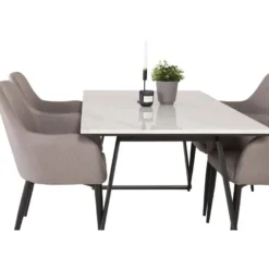 Ruokailuryhmä Venture Home, 140x90cm valkoinen Estelle-ruokapöytä + 4 harmaata Comfort-tuolia