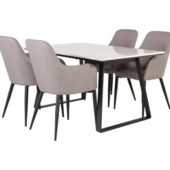 Ruokailuryhmä Venture Home, 140x90cm valkoinen Estelle-ruokapöytä + 4 harmaata Comfort-tuolia