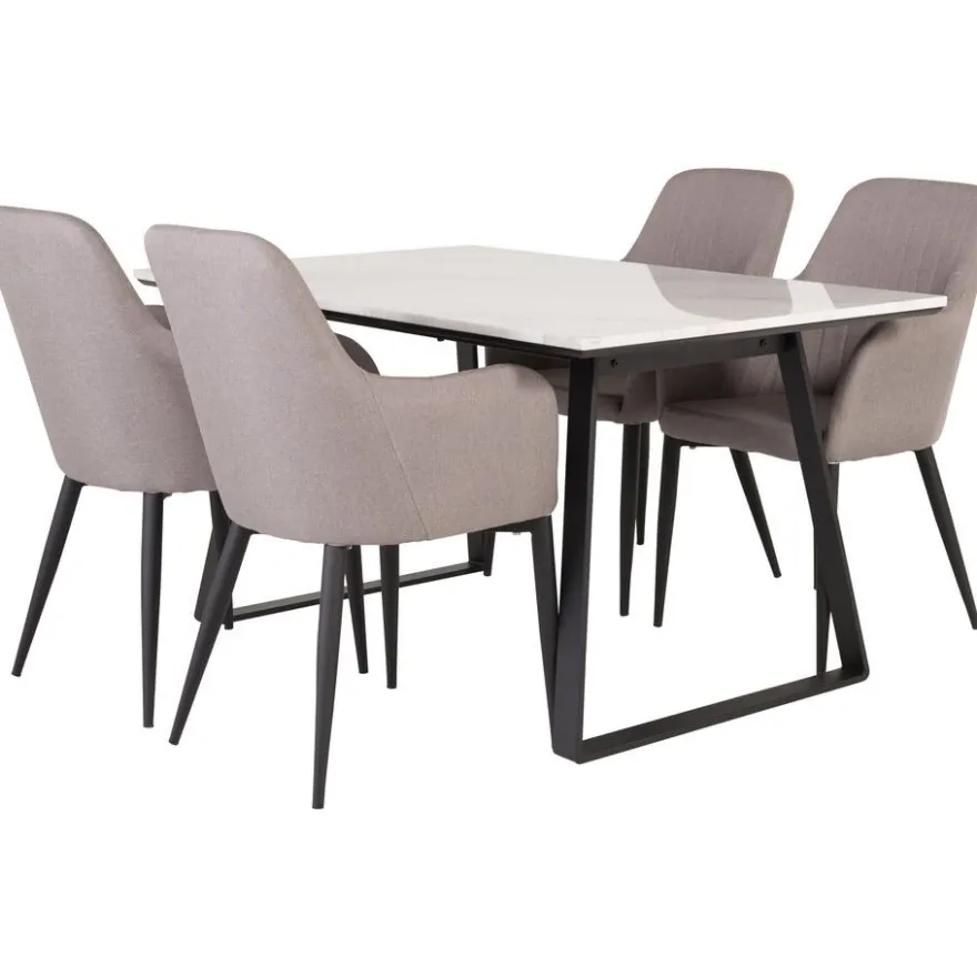 Ruokailuryhmä Venture Home, 140x90cm valkoinen Estelle-ruokapöytä + 4 harmaata Comfort-tuolia
