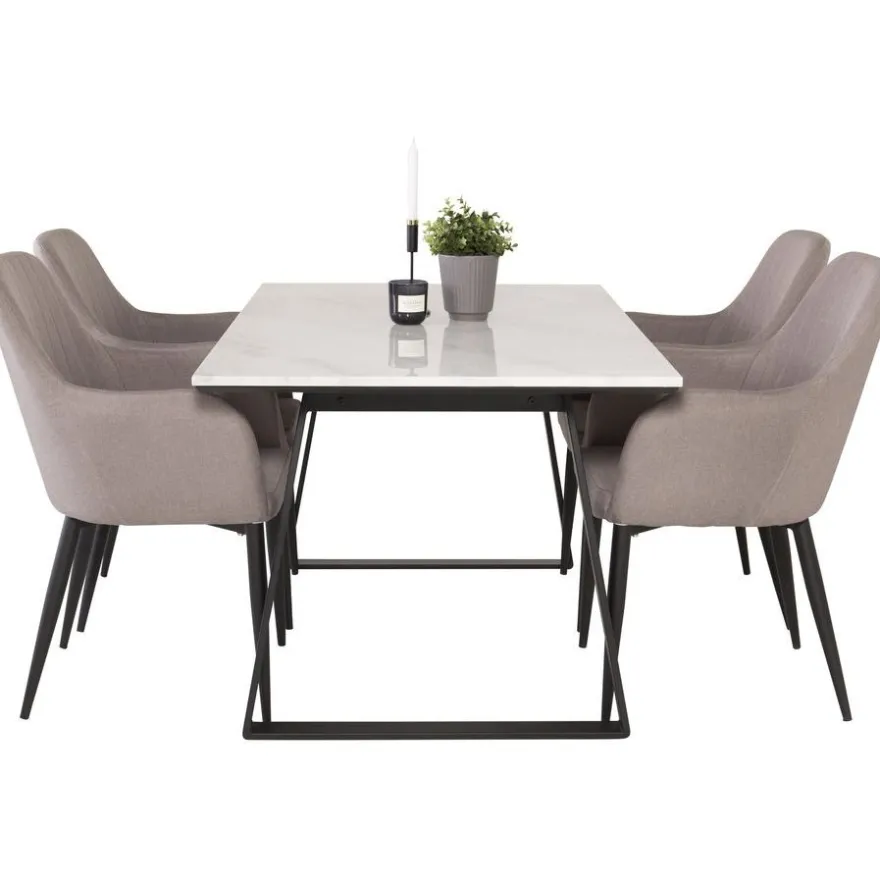 Ruokailuryhmä Venture Home, 140x90cm valkoinen Estelle-ruokapöytä + 4 harmaata Comfort-tuolia