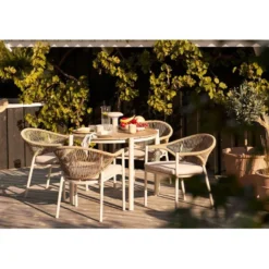 Ruokapöydän tuoli terassille House Nordic Abela, pehmusteella, ruskea/beige