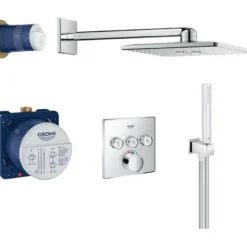 Sadesuihkusetti Grohe SmartControl + Rainshower 310 SmartActive Cube, termostaattihanalla, suihkupää ⌀310mm, vettä säästävä, piiloasennus, hierova suihku, kiiltävä kromi