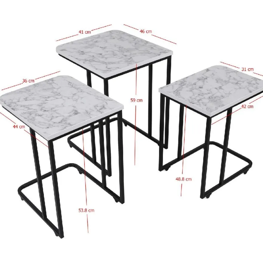 Sarjapöytä kolmiosainen Linento Furniture Ce Metal Zigon 9401, eri värejä