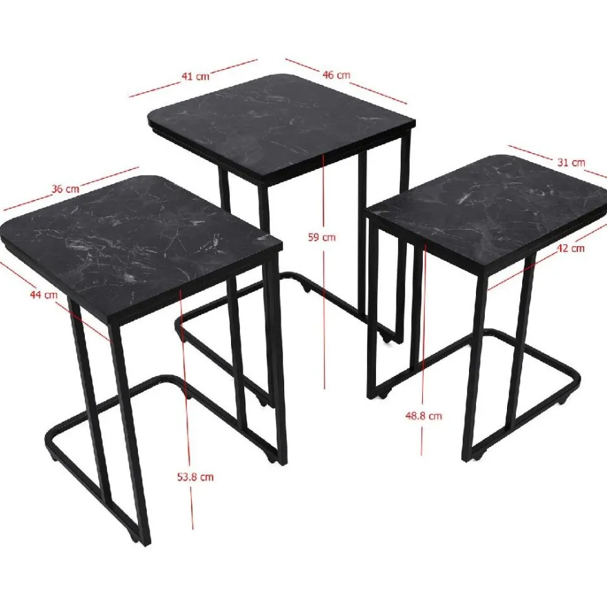 Sarjapöytä kolmiosainen Linento Furniture Ce Metal Zigon 9401, eri värejä
