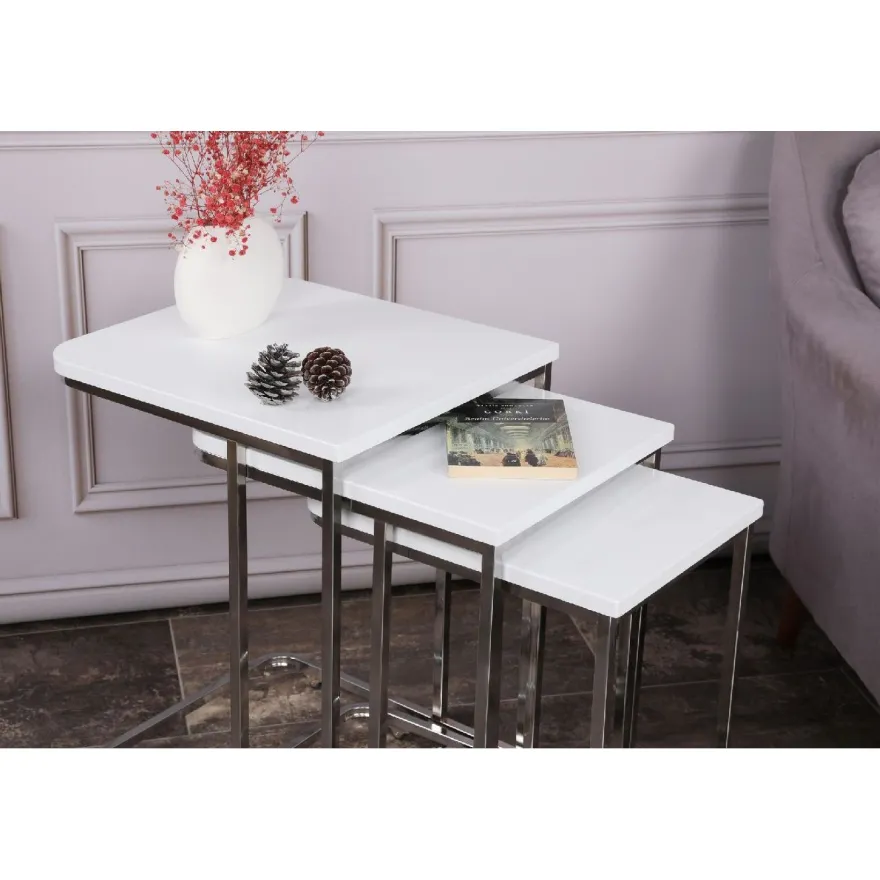 Sarjapöytä kolmiosainen Linento Furniture Ce Metal Zigon 9405 valkoinen