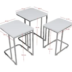 Sarjapöytä kolmiosainen Linento Furniture Ce Metal Zigon 9405 valkoinen