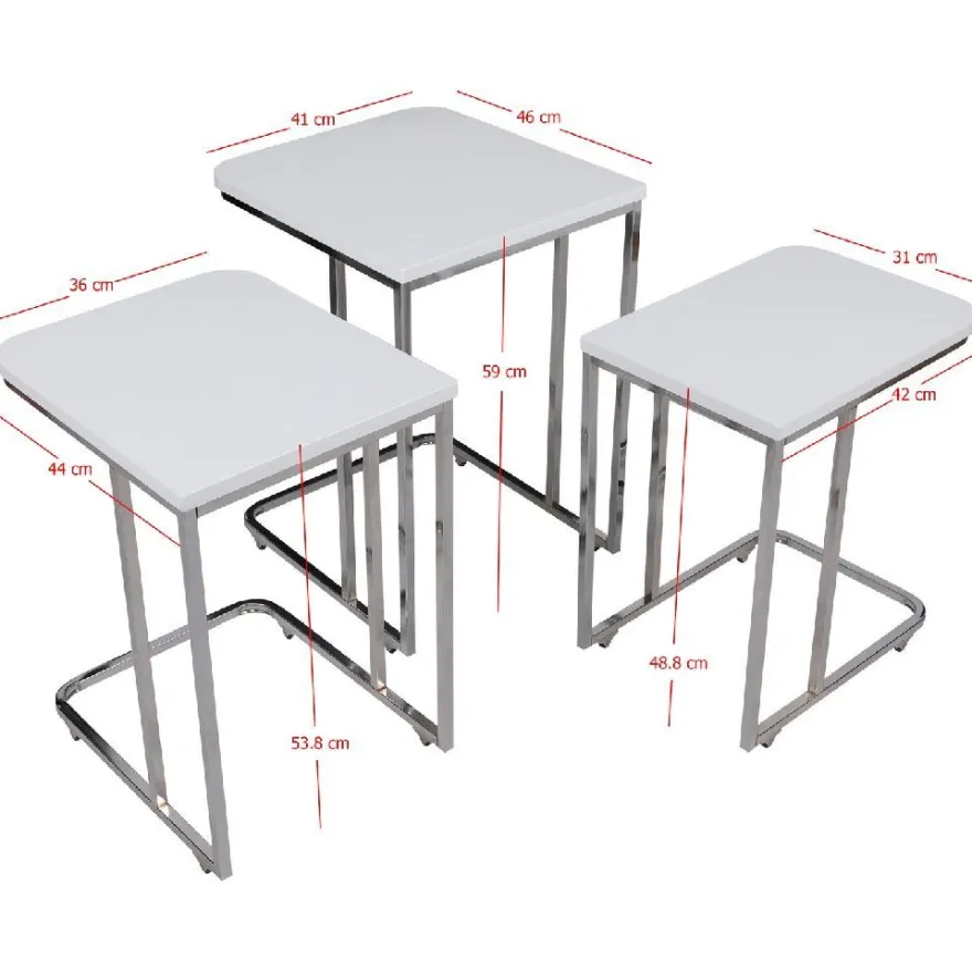 Sarjapöytä kolmiosainen Linento Furniture Ce Metal Zigon 9405 valkoinen