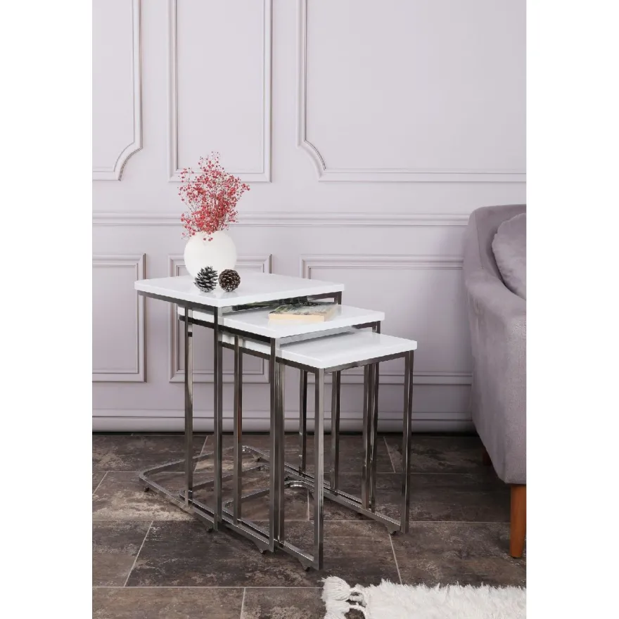 Sarjapöytä kolmiosainen Linento Furniture Ce Metal Zigon 9405 valkoinen
