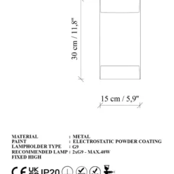 Seinävalaisin Linento Lighting Bera, 15x30cm