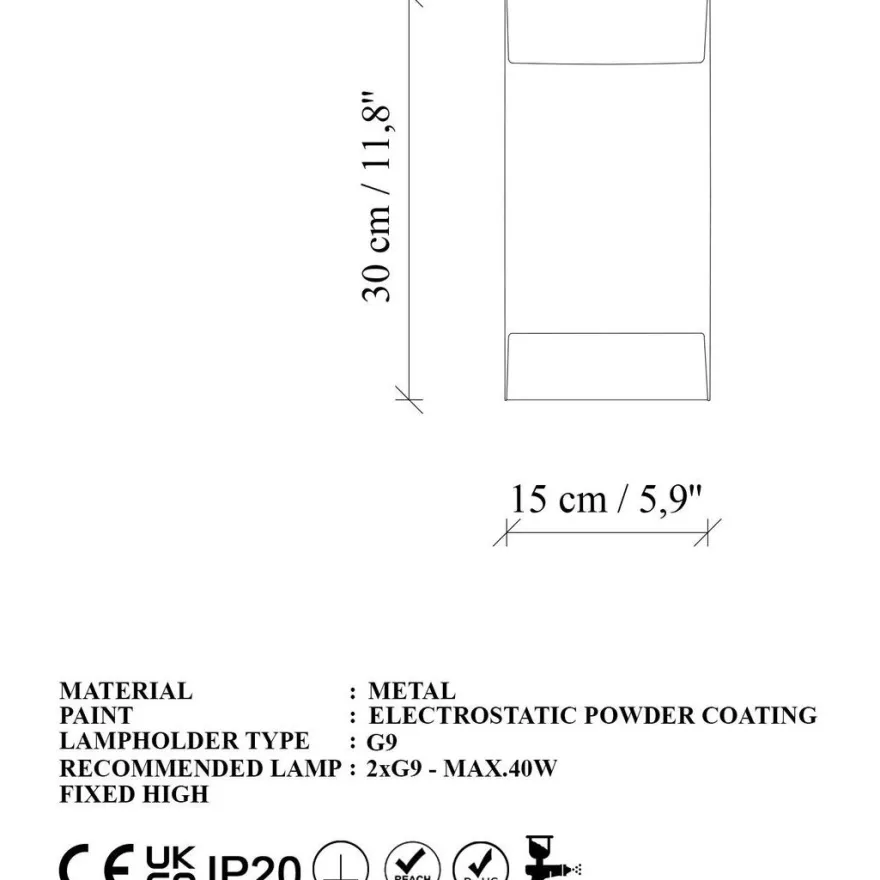Seinävalaisin Linento Lighting Bera, 15x30cm