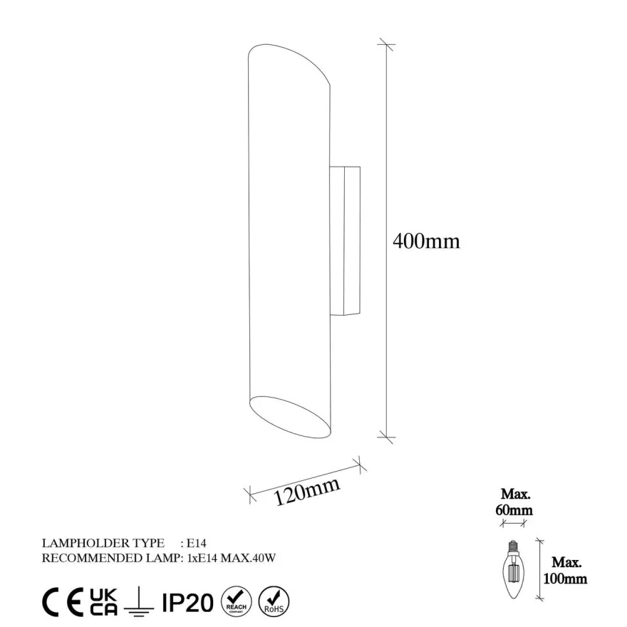 Seinävalaisin Linento Lighting Cut, 40cm, musta/kulta