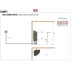 Sähkökiuas SAWO Aries Corner, 6kW, 5-9m³, kiinteä ohjauskeskus