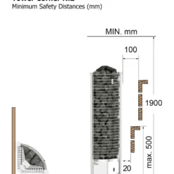 Sähkökiuas SAWO Tower Corner Ni2, 4.5kW, 3-6m³, erillinen ohjaus
