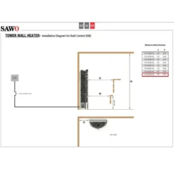 Sähkökiuas SAWO Wall Tower, 9kW, 8-15m³, kiinteä ohjauskeskus