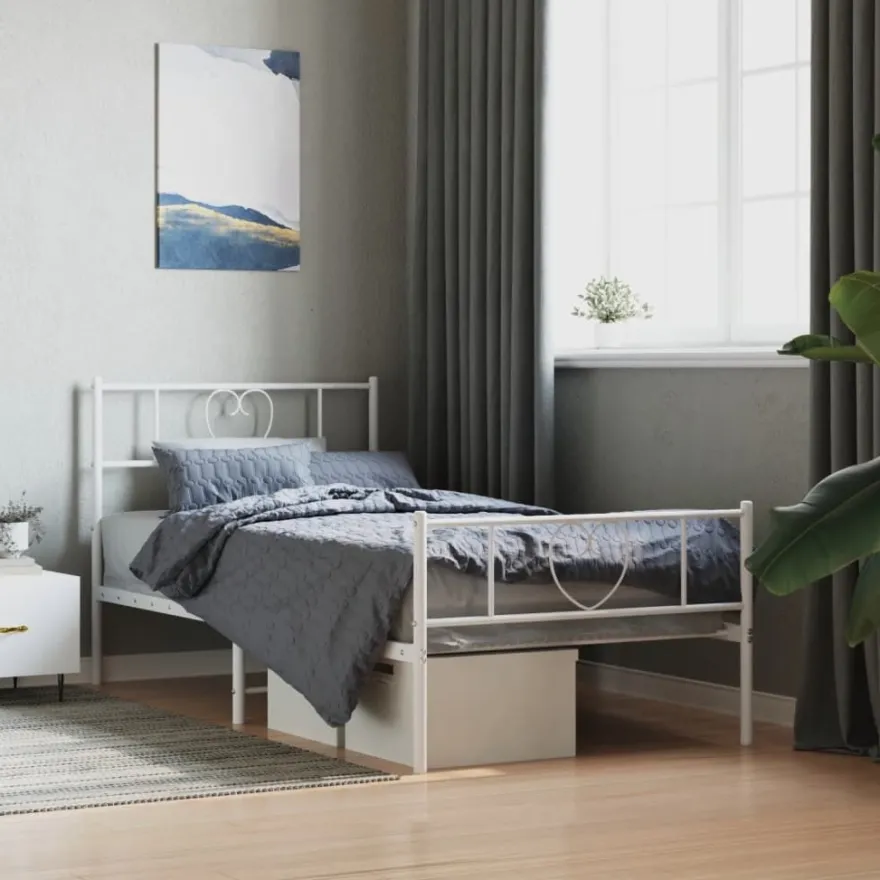 Sängynrunko metalli päädyillä valkoinen 90x200 cm (55523)