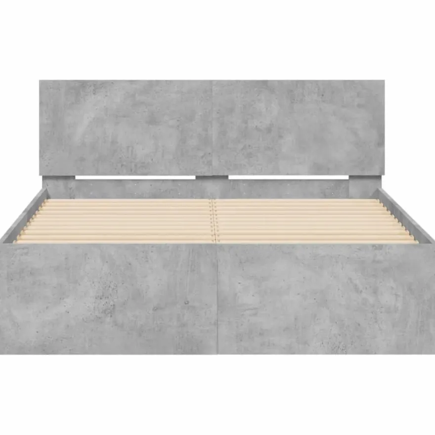 Sängynrunko päädyllä ja LED-valoilla betoninharmaa 120x200 cm (07619)