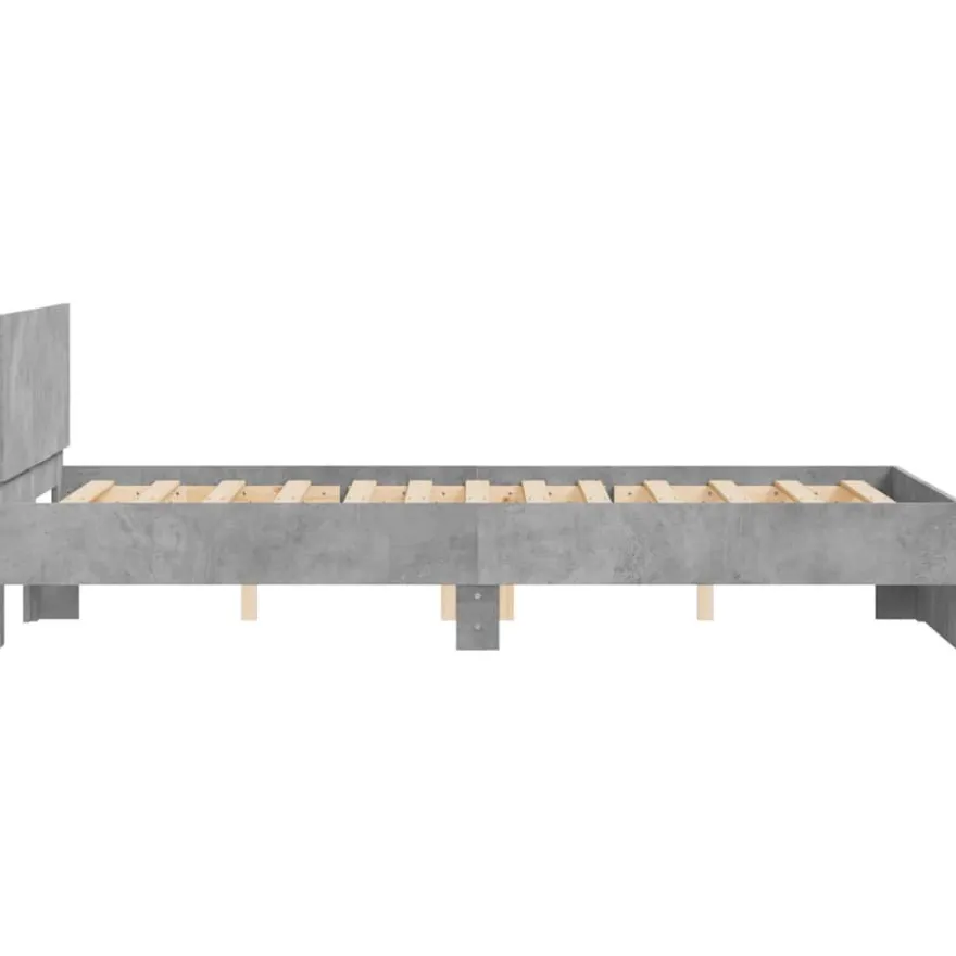 Sängynrunko päädyllä ja LED-valoilla betoninharmaa 120x200 cm (07619)